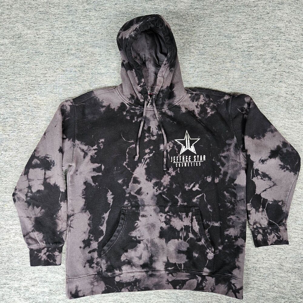 Jeffree Star Cosmetics Fashion Gray Black Tie Dye  Pullover Hoodie Sz Large